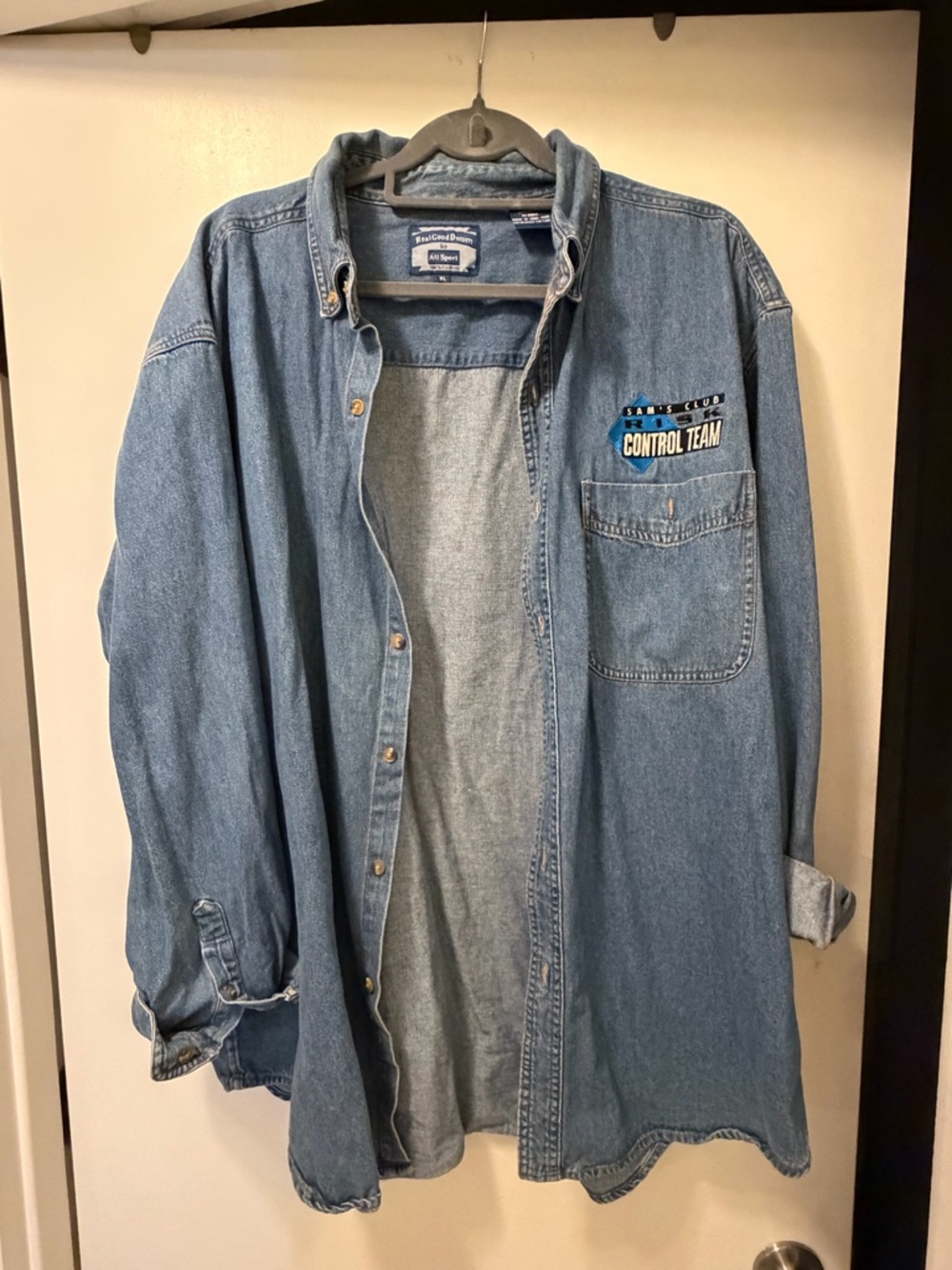 Denim Work Shirt Jacket with 'Sam’s. Club Control Team' Patch